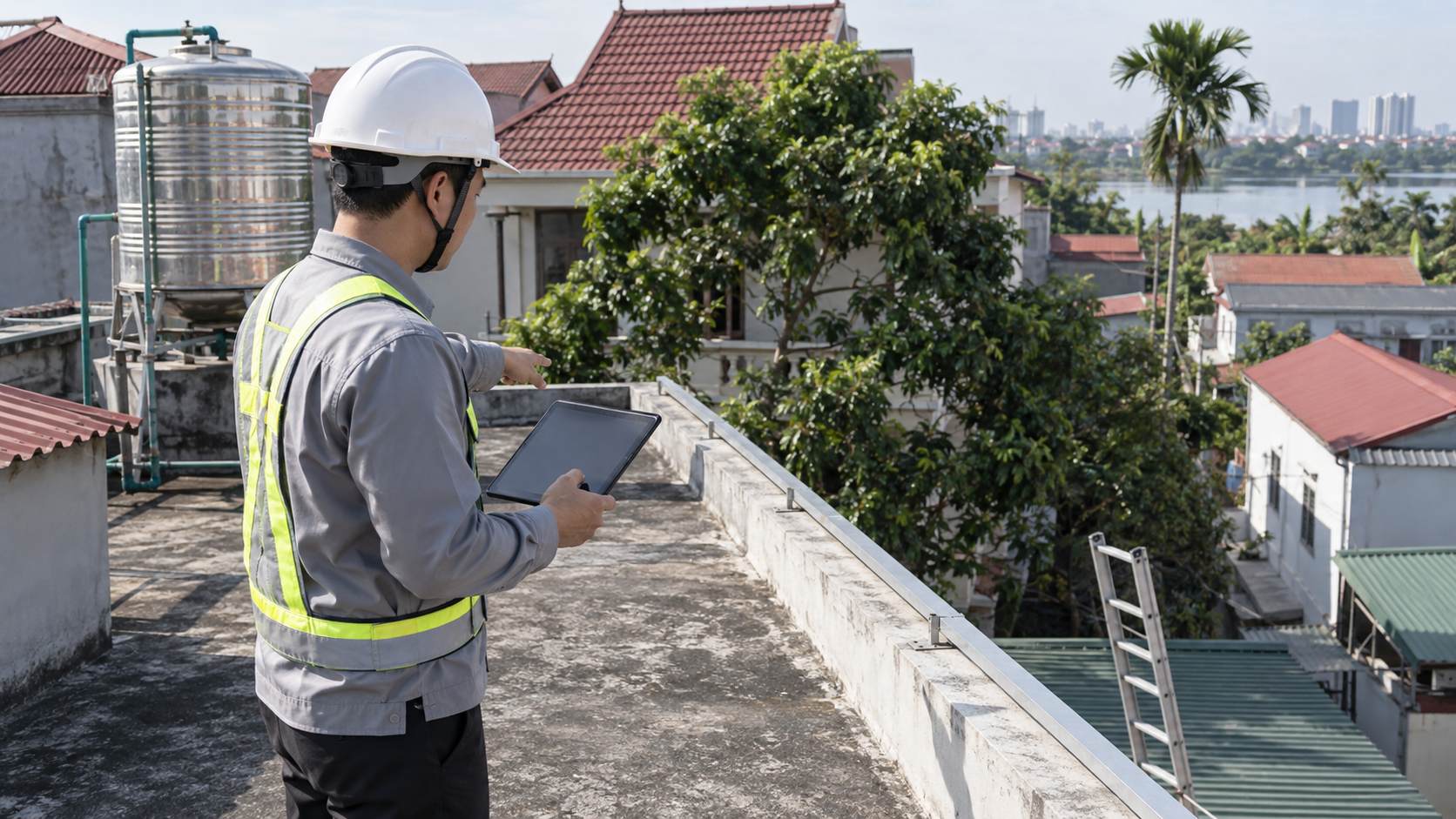 Minh họa khảo sát mái trước khi triển khai điện mặt trời