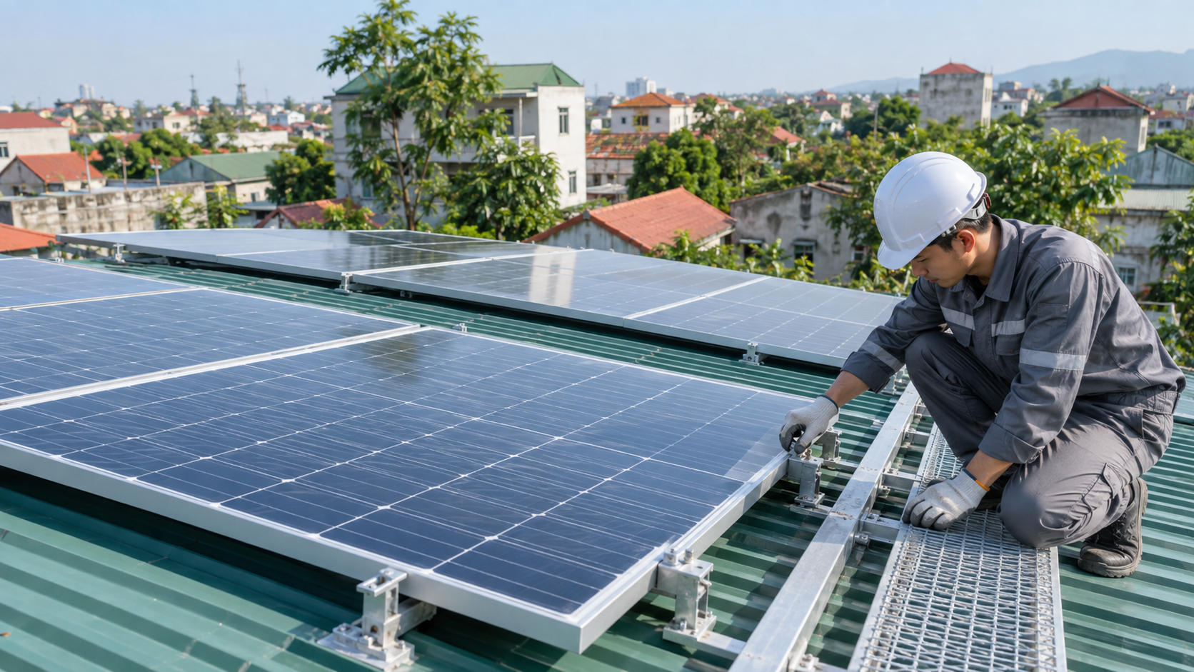 Minh họa hệ điện mặt trời mái nhà và kiểm tra inverter tại phường Phúc Yên