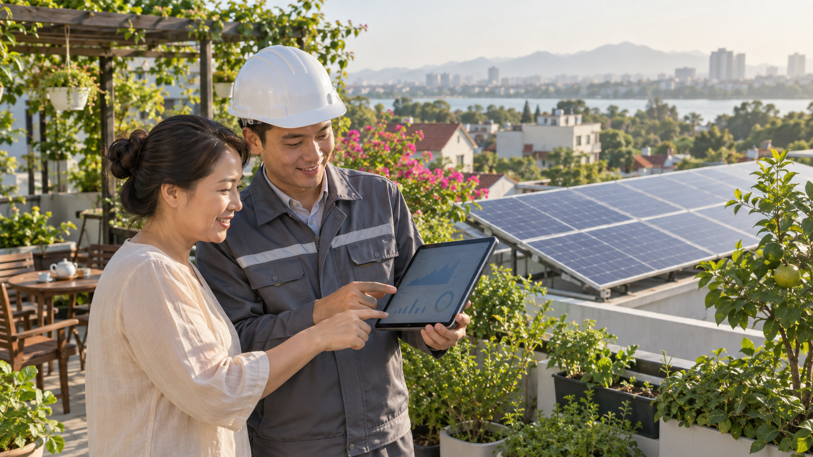 Minh họa inverter và tủ bảo vệ của hệ điện mặt trời