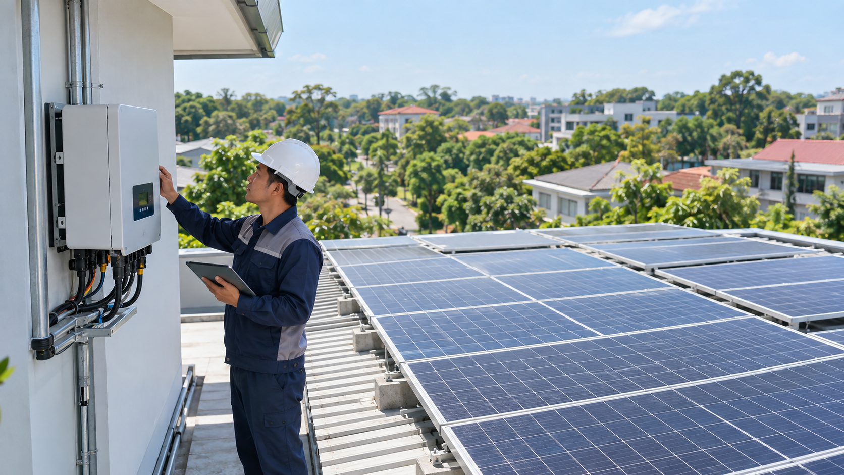 Minh họa hệ điện mặt trời trên mái tôn công trình tại phường Xuân Hòa