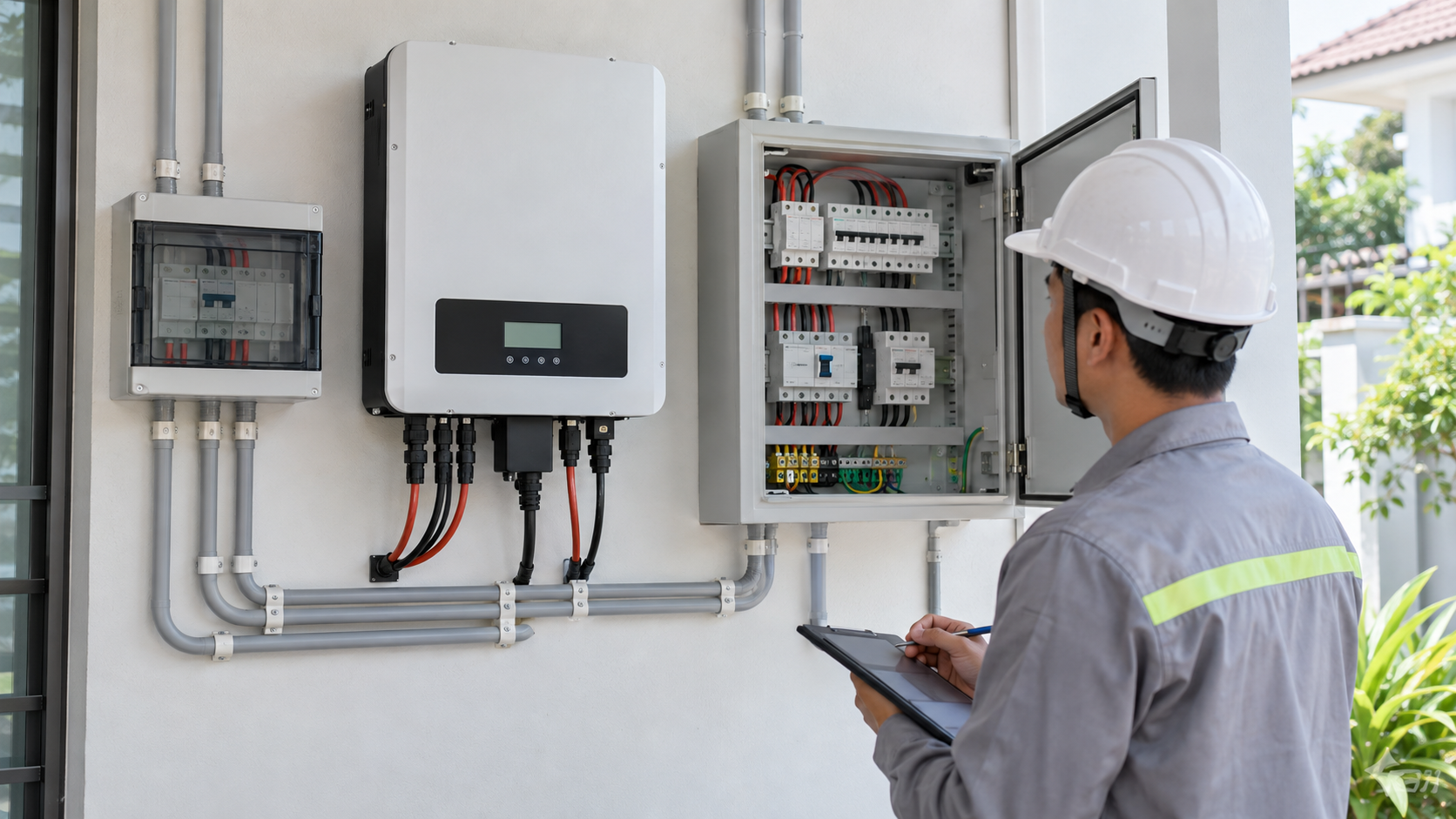 Minh họa inverter và tủ bảo vệ của hệ điện mặt trời