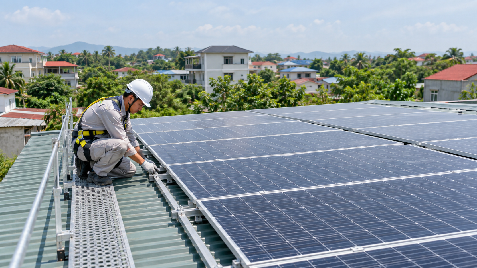 Minh họa hệ điện mặt trời trên mái tôn công trình tại phường Vân Phú