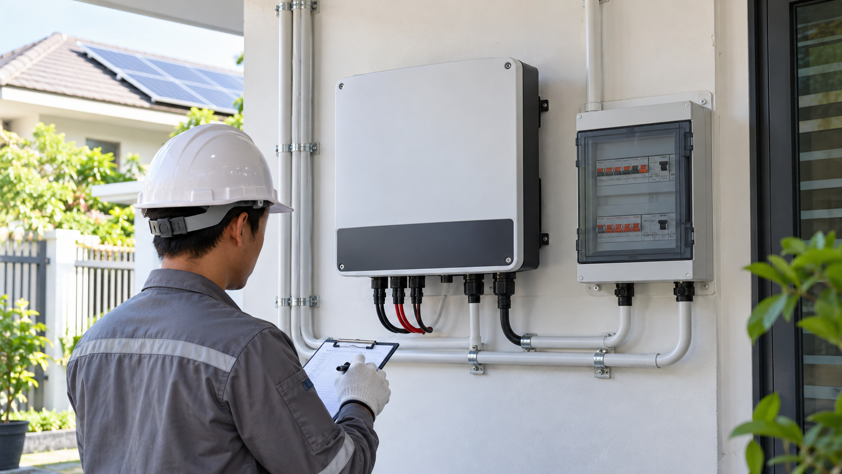 Minh họa inverter và tủ bảo vệ của hệ điện mặt trời