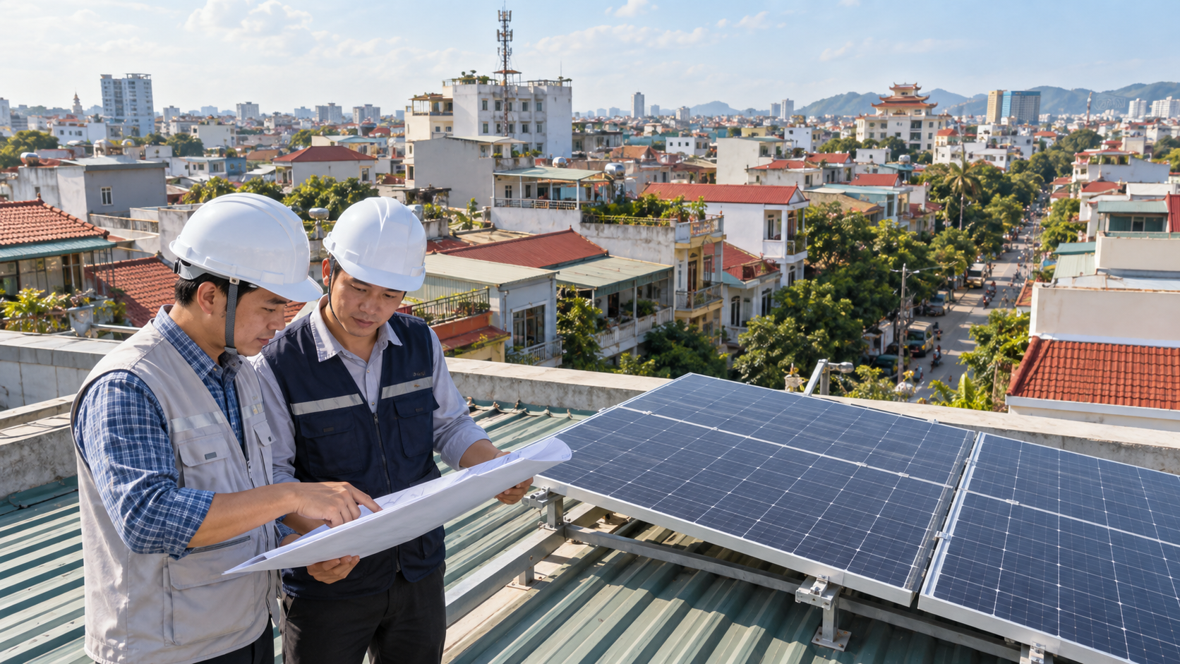 Minh họa khảo sát mái nhà đô thị để lắp điện năng lượng mặt trời tại phường Bắc Giang