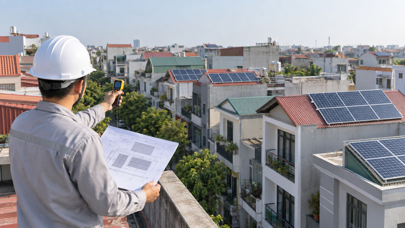 Minh họa khảo sát mái nhà đô thị để lắp điện năng lượng mặt trời tại phường Kinh Bắc