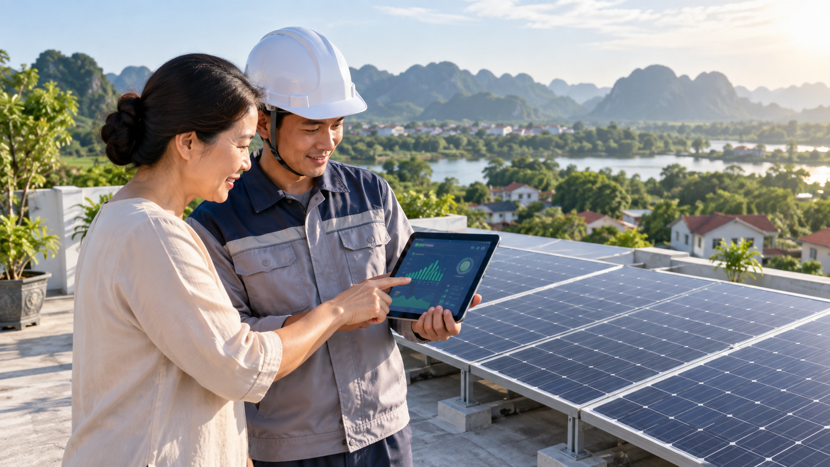 Minh họa inverter và tủ bảo vệ của hệ điện mặt trời