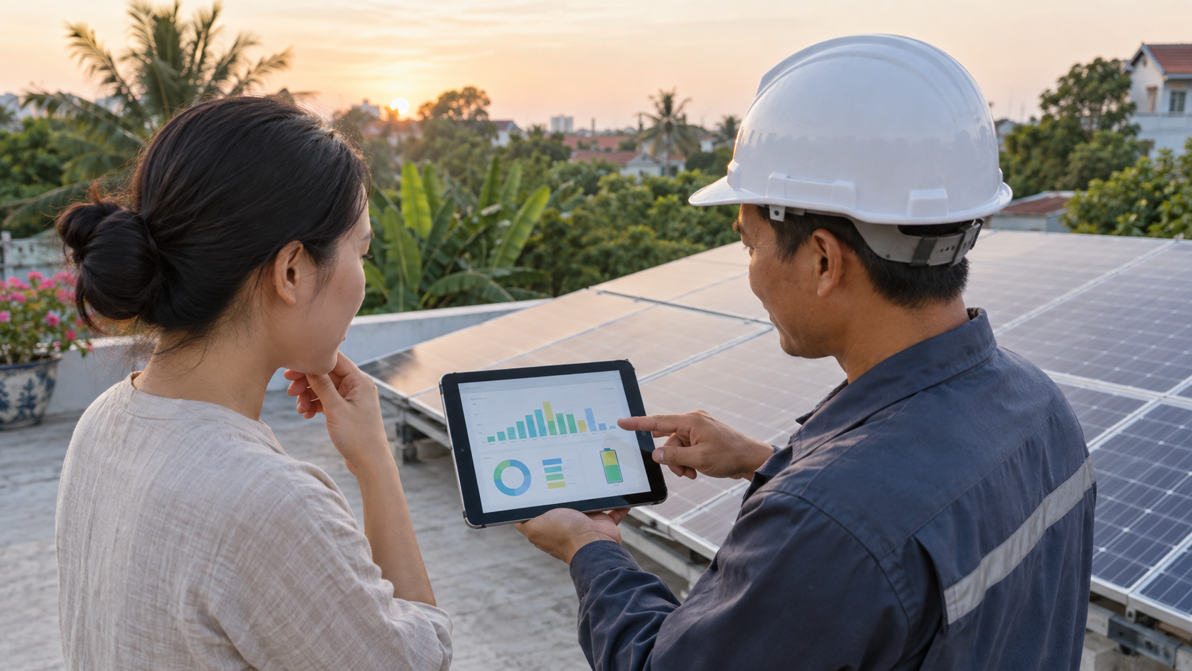 Minh họa theo dõi sản lượng điện mặt trời sau bàn giao