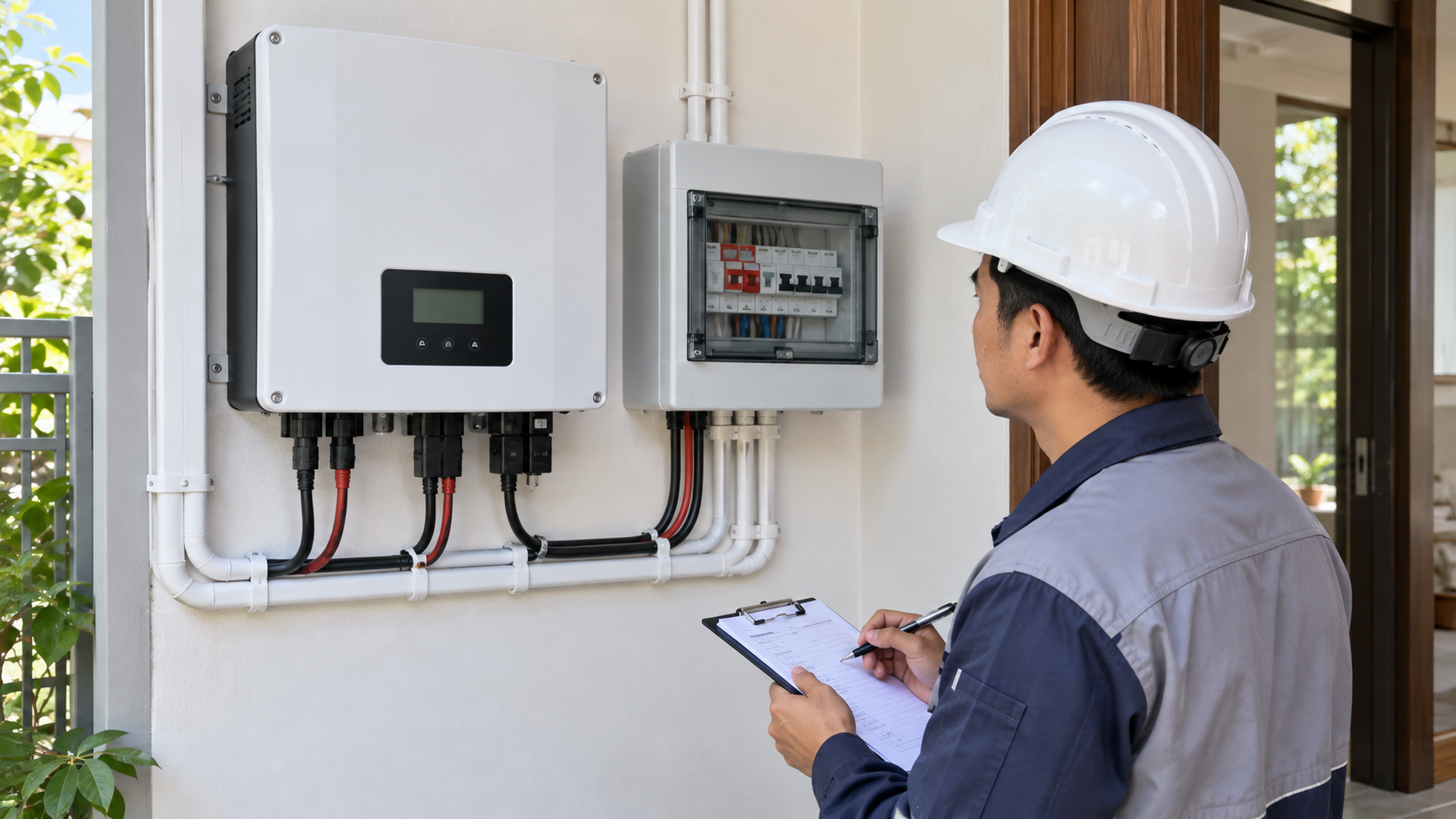 Minh họa inverter và tủ bảo vệ của hệ điện mặt trời
