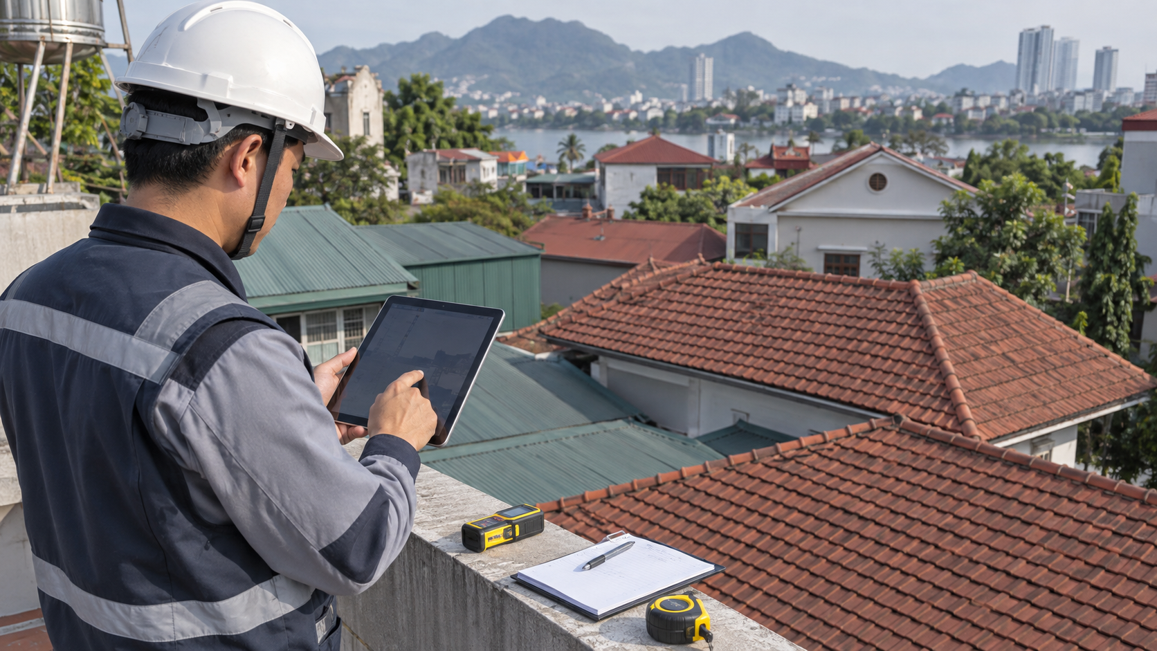 Minh họa khảo sát mái trước khi triển khai điện mặt trời