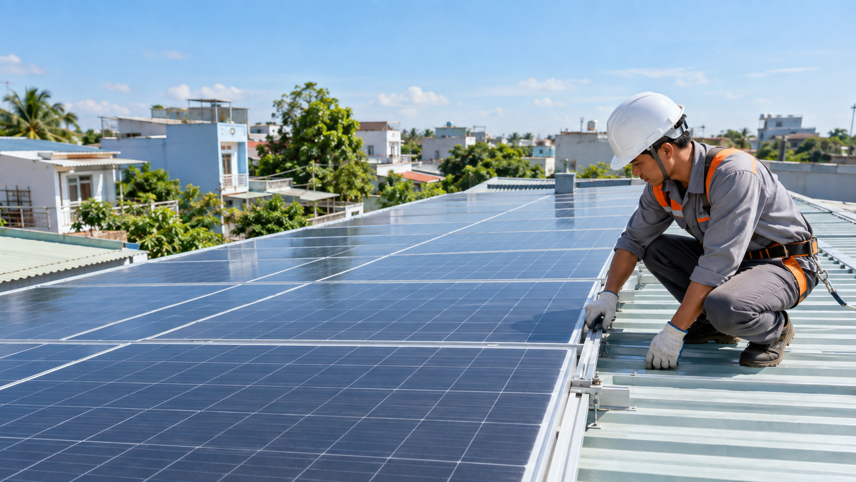 Minh họa hệ điện mặt trời mái nhà và kiểm tra inverter tại phường Tân Hòa
